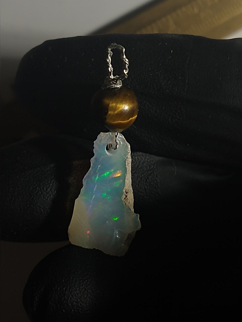 Opal and Tiger Eye Pendant Sterling Silver